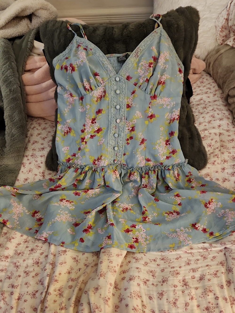 wild fable Blue Floral Tiered Spaghetti-Strap Dress